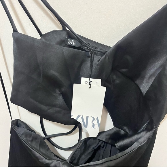 ZARA ASYMMETRIC SATIN CUTOUT MIDI DRESS SEXY BLACK BLOGGER FAV NWT SIZE MEDIUM - Picture 10 of 13